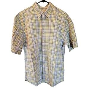 G.H. Bass & Co. Men’s Short Sleeve Button Up Blue Plaid Shirt Cotton Blend XL